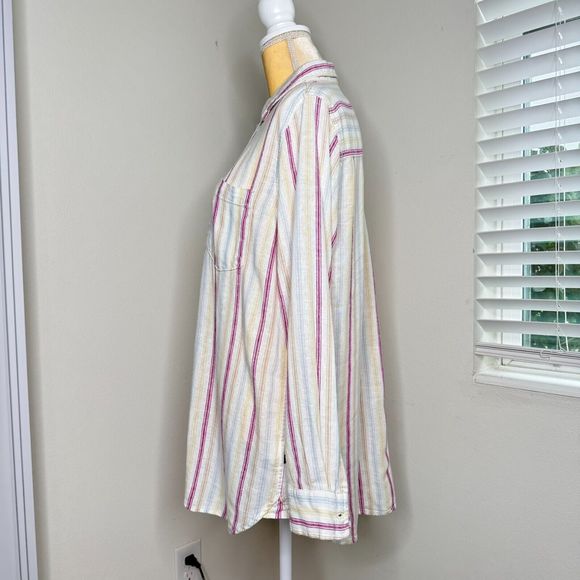 Gap Women Linen Blend Button Down Shirt Boyfriend Blouse Sz M Multicolor Stripes - Picture 4 of 14